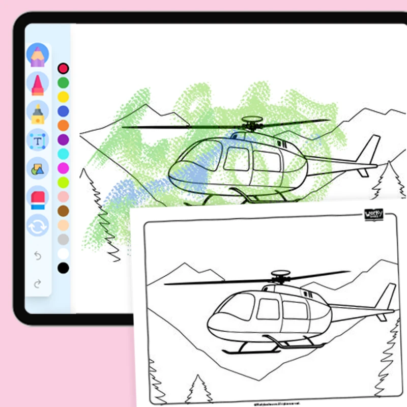 Helicopter in the Mountains — coloring-pages coloring page for Grade 1, Grade 2, Grade 3, Grade 4, Grade 5, page 1 of 1