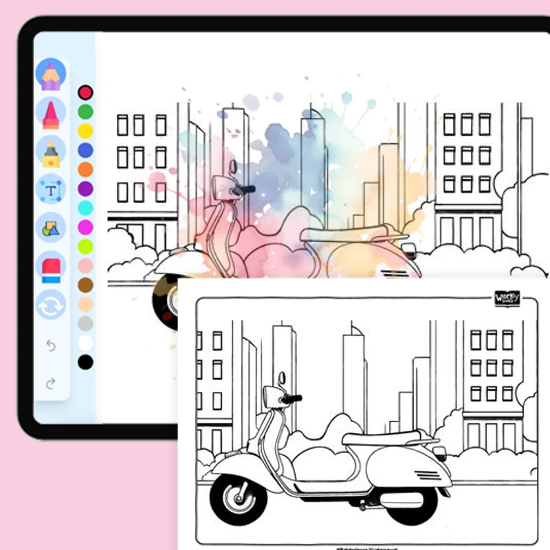 Scooter in the City — coloring-pages coloring page for Grade 1, Grade 2, Grade 3, Grade 4, Grade 5, page 1 of 1