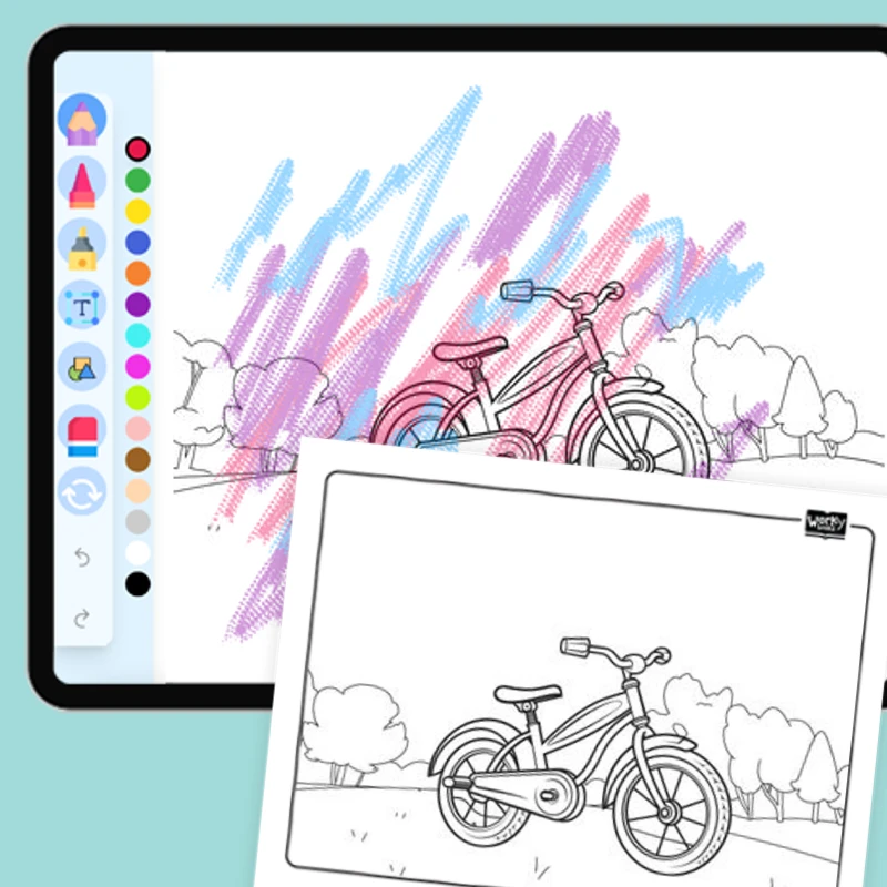 Bicycle in a Park — coloring-pages coloring page for Grade 1, Grade 2, Grade 3, Grade 4, Grade 5, page 1 of 1