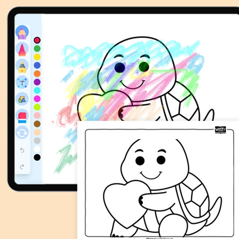 Turtle with a Heart — coloring-pages coloring page for Grade 1, Grade 2, Grade 3, Grade 4, Grade 5, page 1 of 1