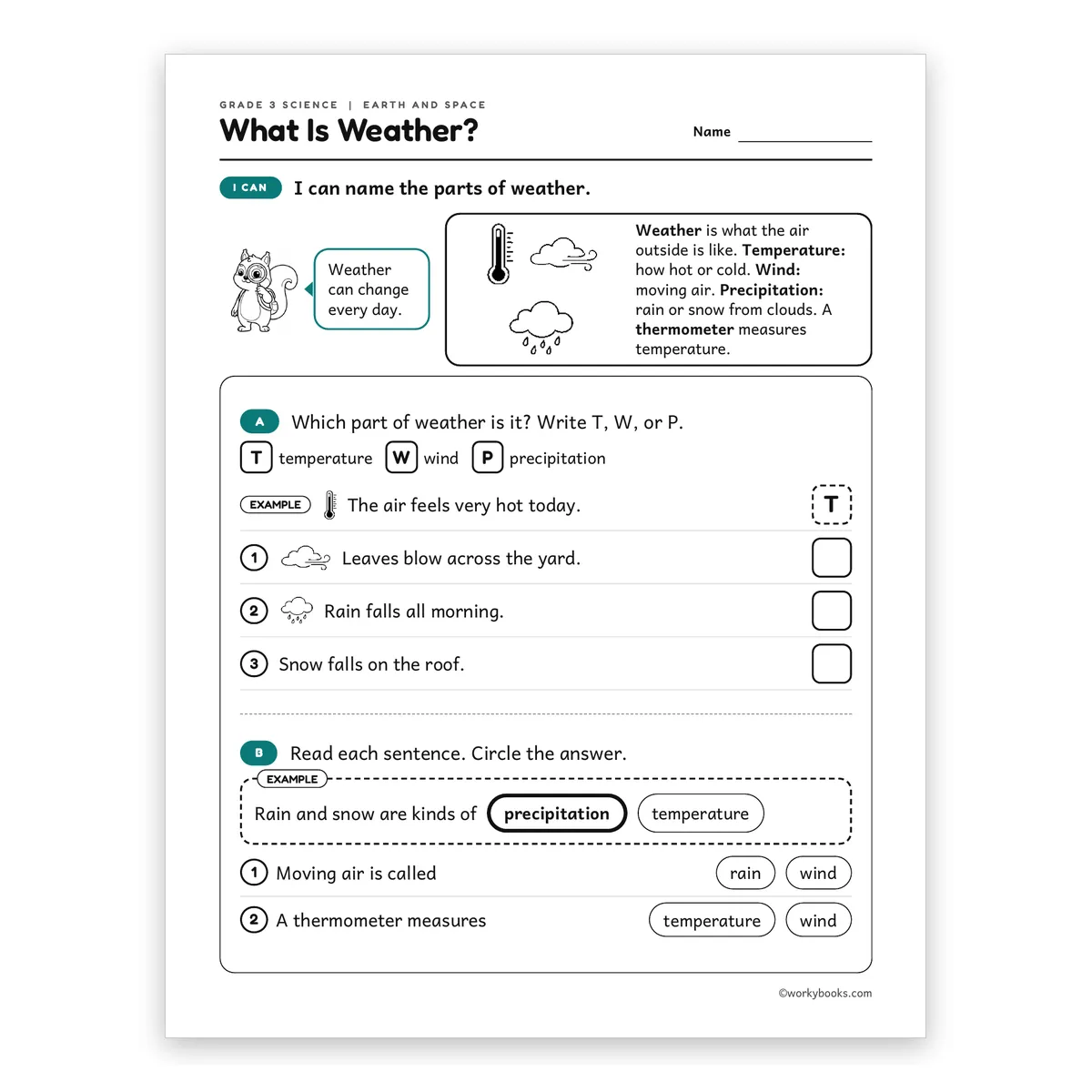 3rd Grade What Is Weather? — science worksheet for Grade 3, page 1 of 2