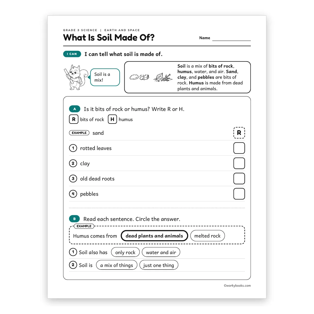 3rd Grade What Is Soil Made Of? — science worksheet for Grade 3, page 1 of 2