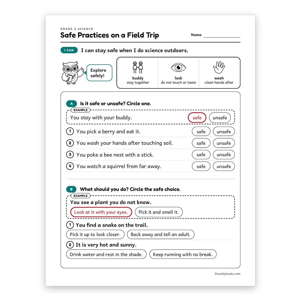 Safe Practices on a Field Trip — science worksheet for Grade 3, page 1 of 2