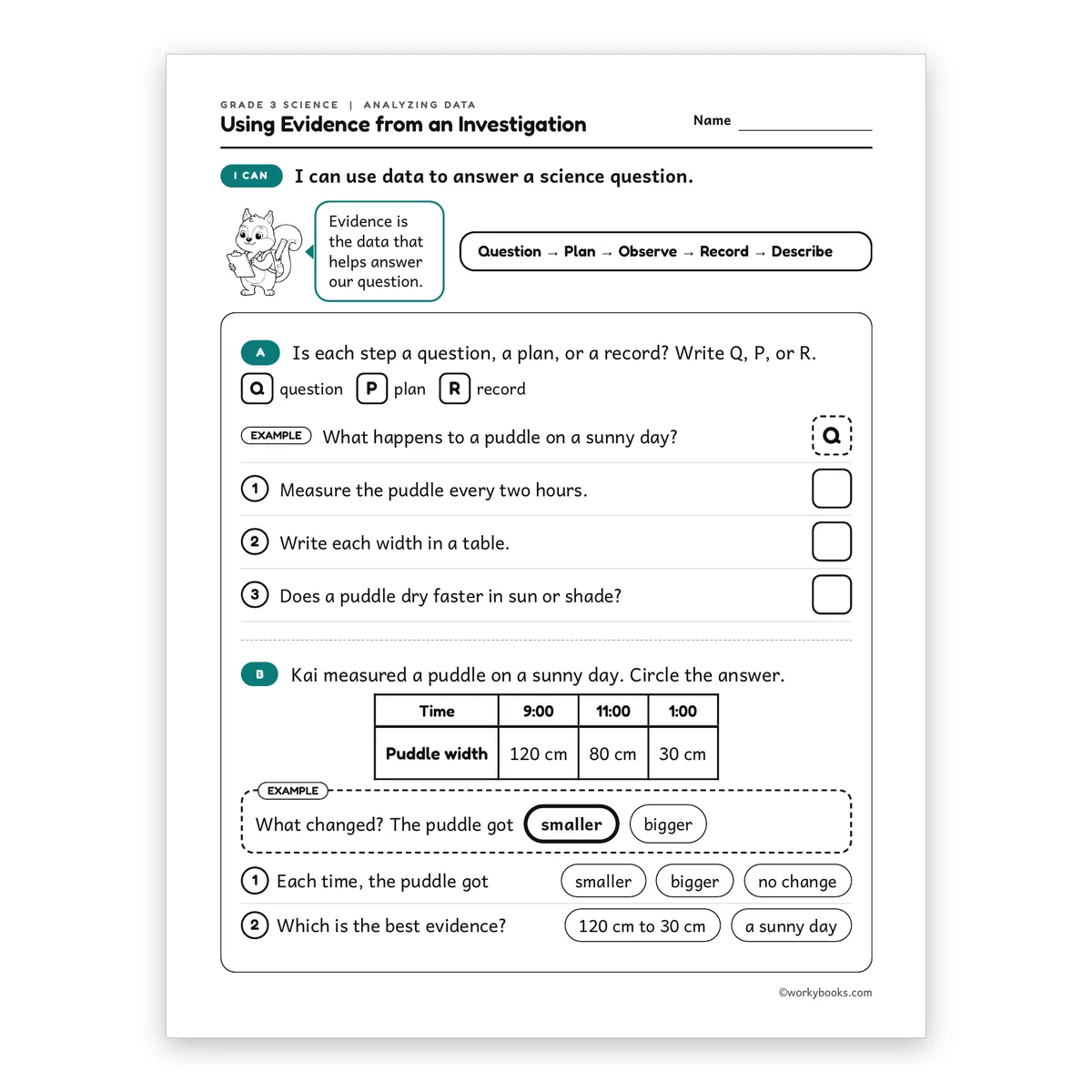 3rd Grade Using Evidence from an Investigation — science worksheet for Grade 3, page 1 of 2