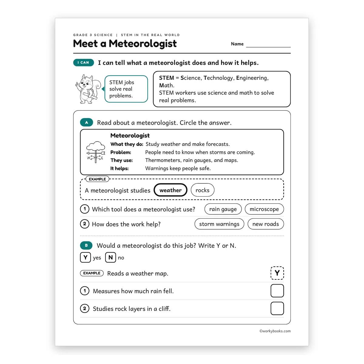3rd Grade STEM Careers Meet a Meteorologist — science worksheet for Grade 3, page 1 of 2