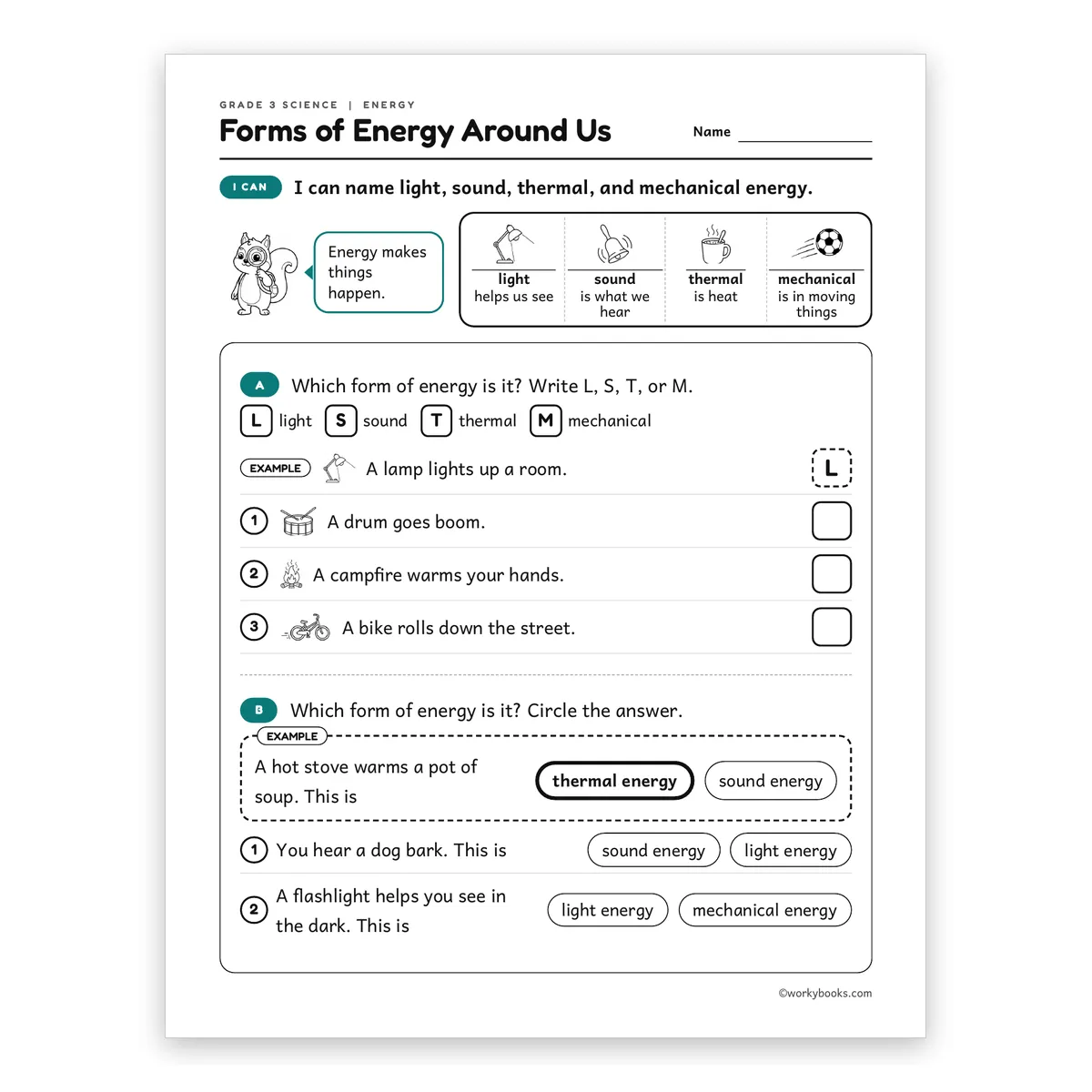3rd Grade Forms of Energy Around Us — science worksheet for Grade 3, page 1 of 2