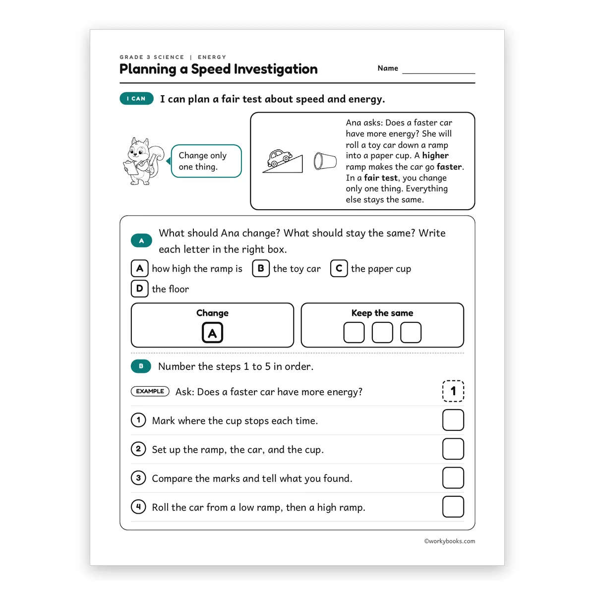 3rd Grade Planning a Speed Investigation — science worksheet for Grade 3, page 1 of 2