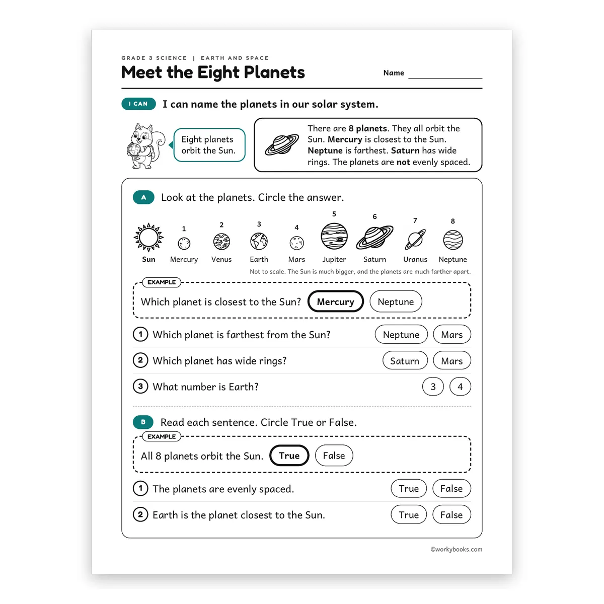 3rd Grade Meet the Eight Planets — science worksheet for Grade 3, page 1 of 2