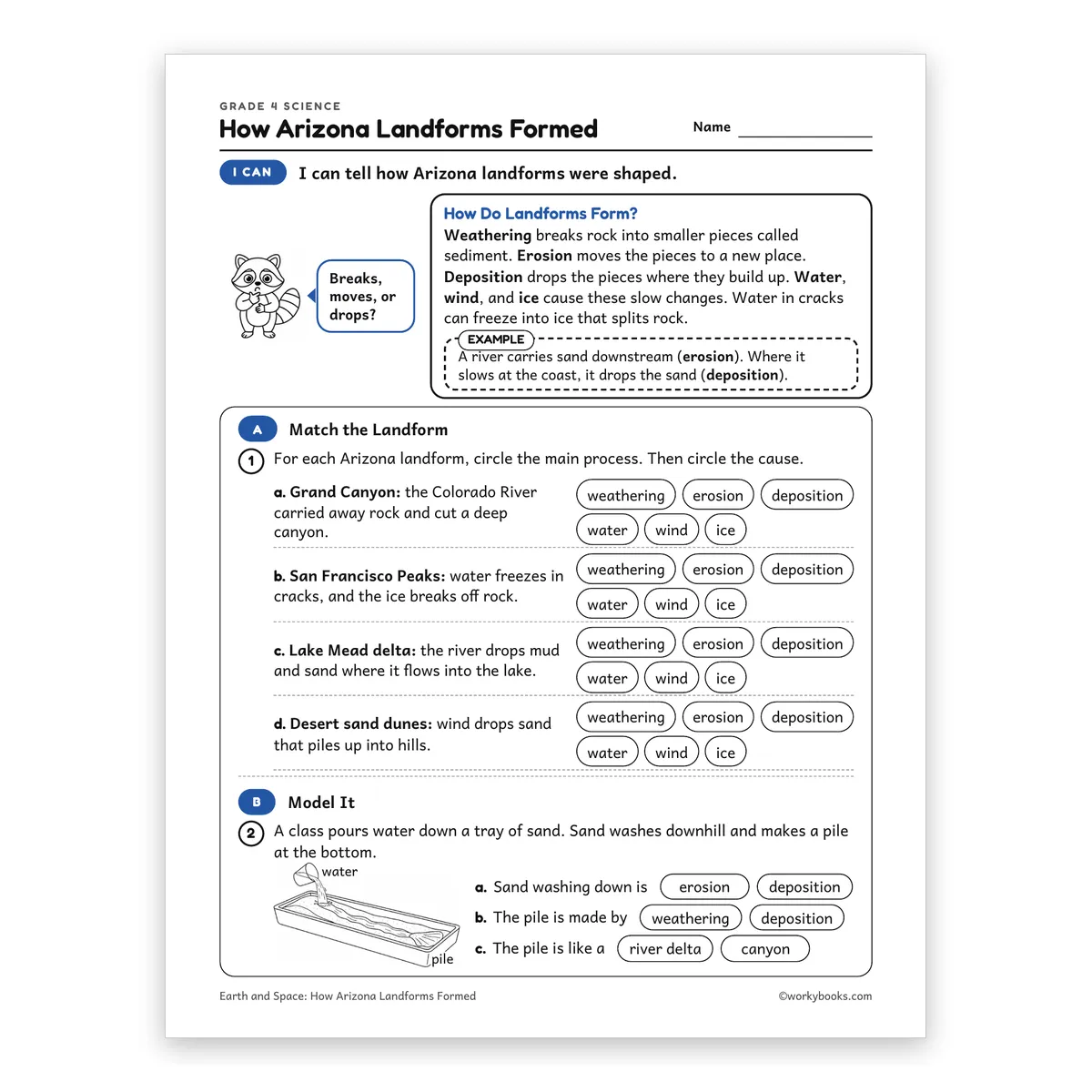 How Arizona Landforms Formed — science worksheet for Grade 4, page 1 of 2