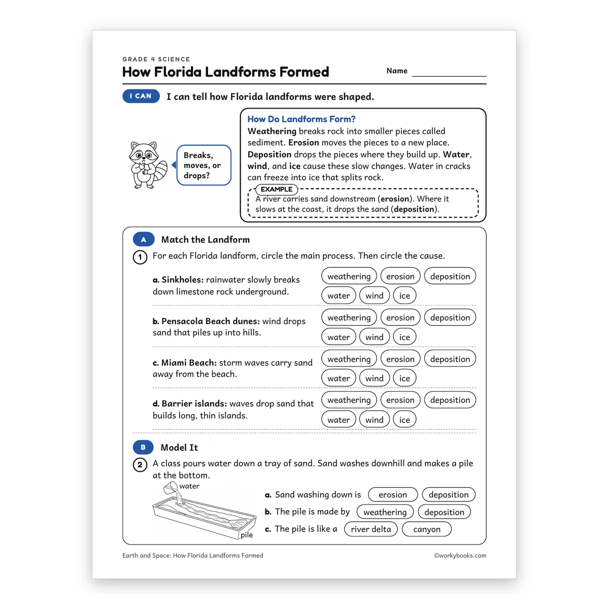 How Florida Landforms Formed — science worksheet for Grade 4, page 1 of 2