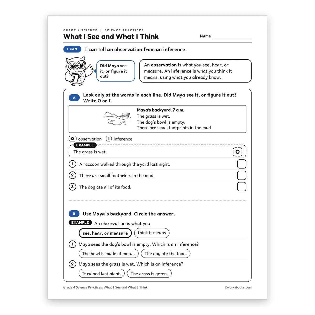 What I See and What I Think — science worksheet for Grade 4, page 1 of 2