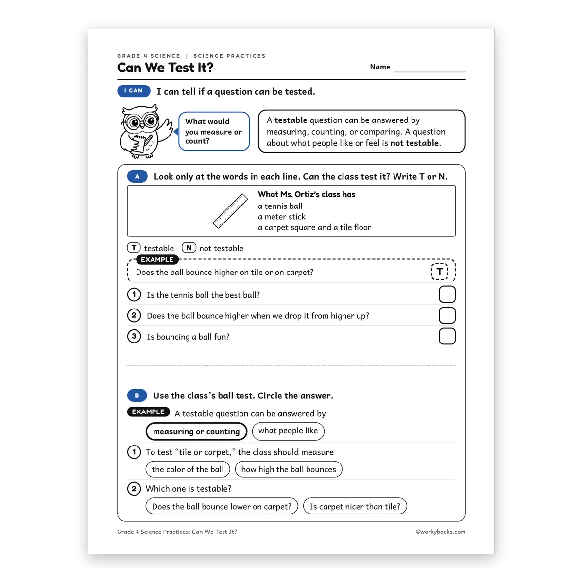 Can We Test It? — science worksheet for Grade 4, page 1 of 2