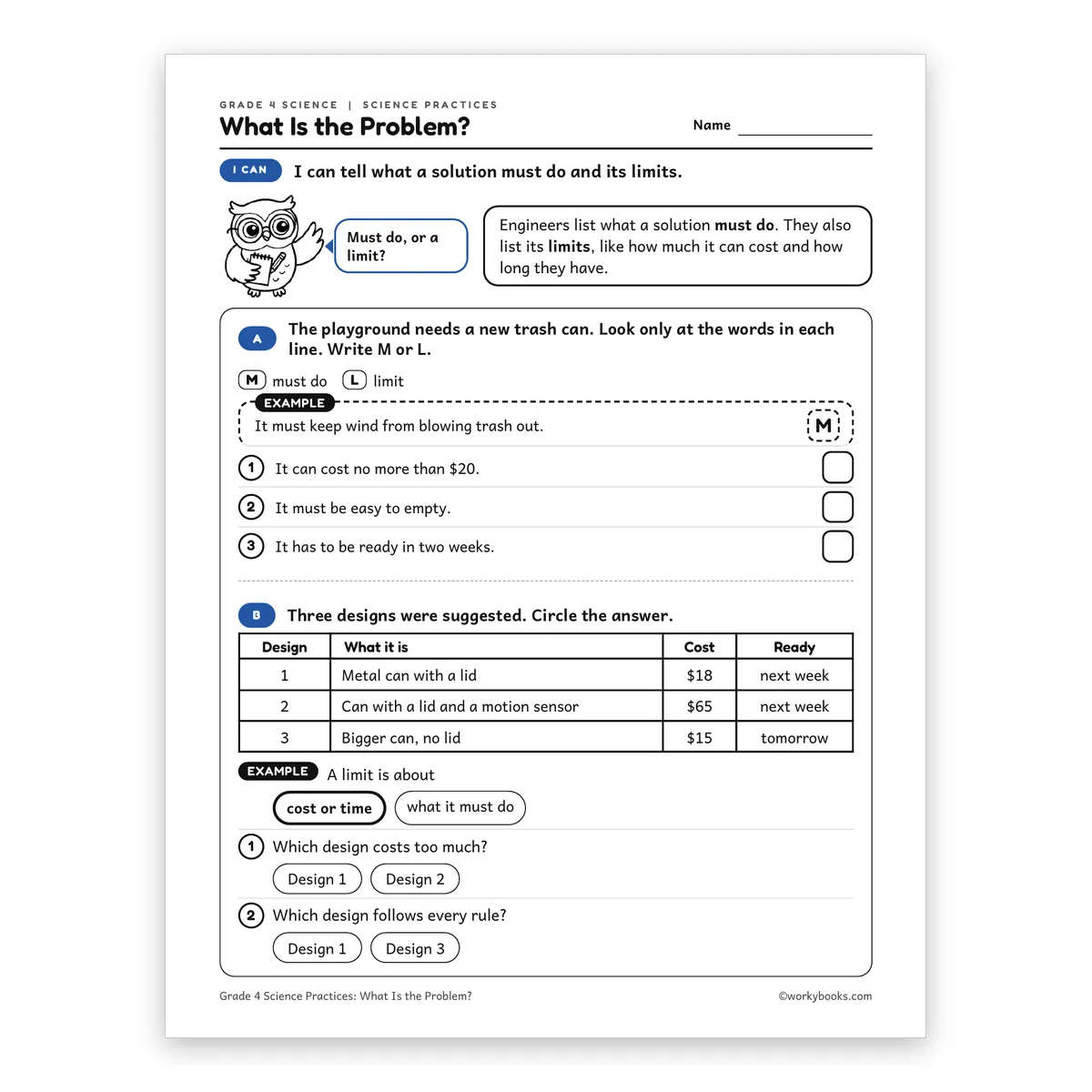 What Is the Problem? — science worksheet for Grade 4, page 1 of 2