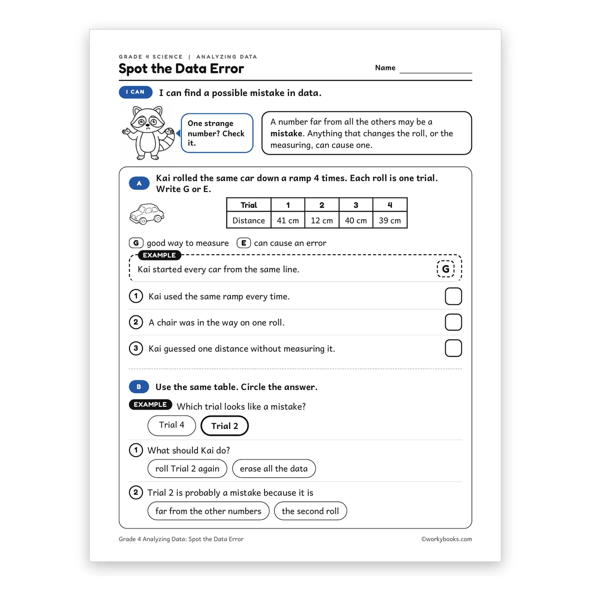 Spot the Data Error — science worksheet for Grade 4, page 1 of 2