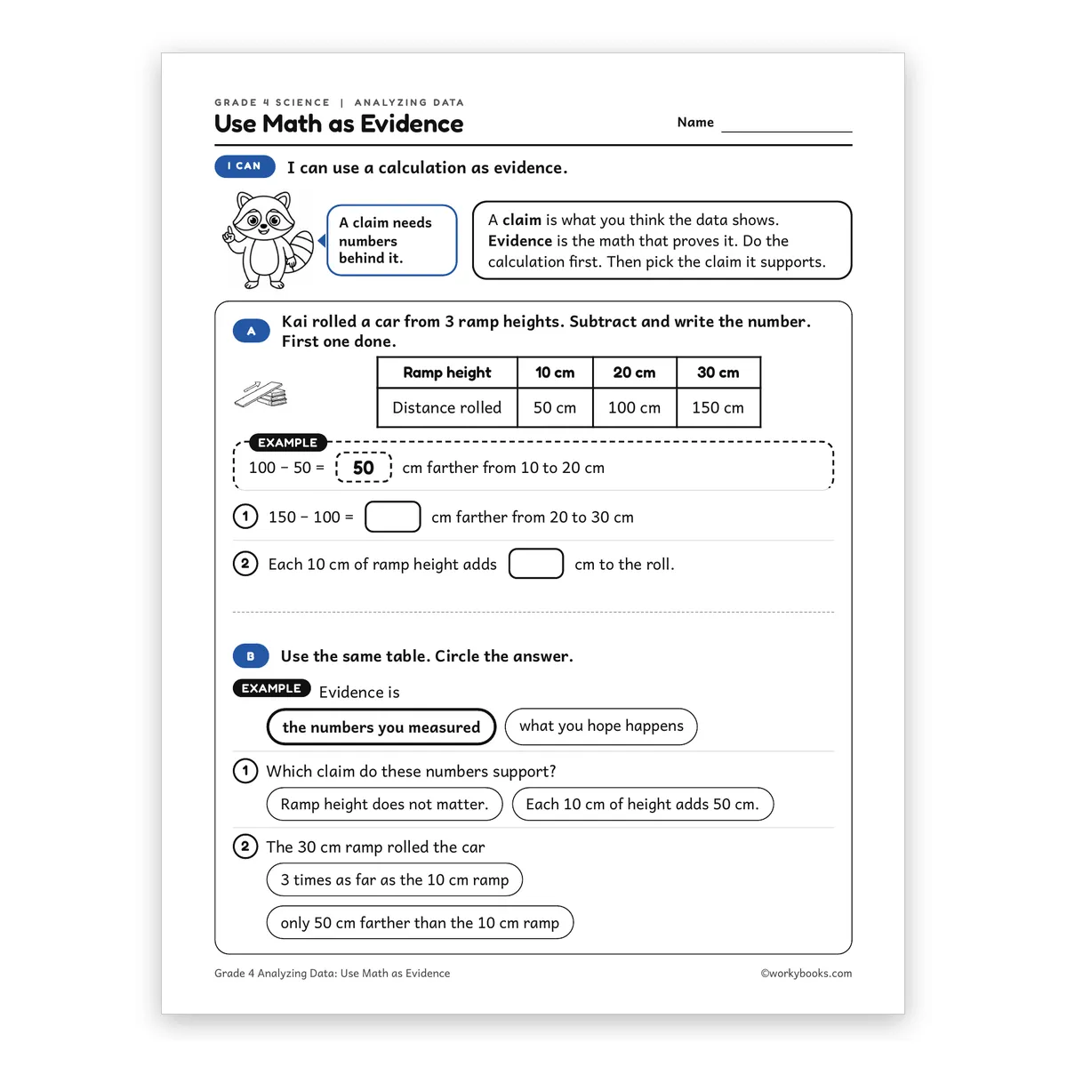 Use Math as Evidence — science worksheet for Grade 4, page 1 of 2