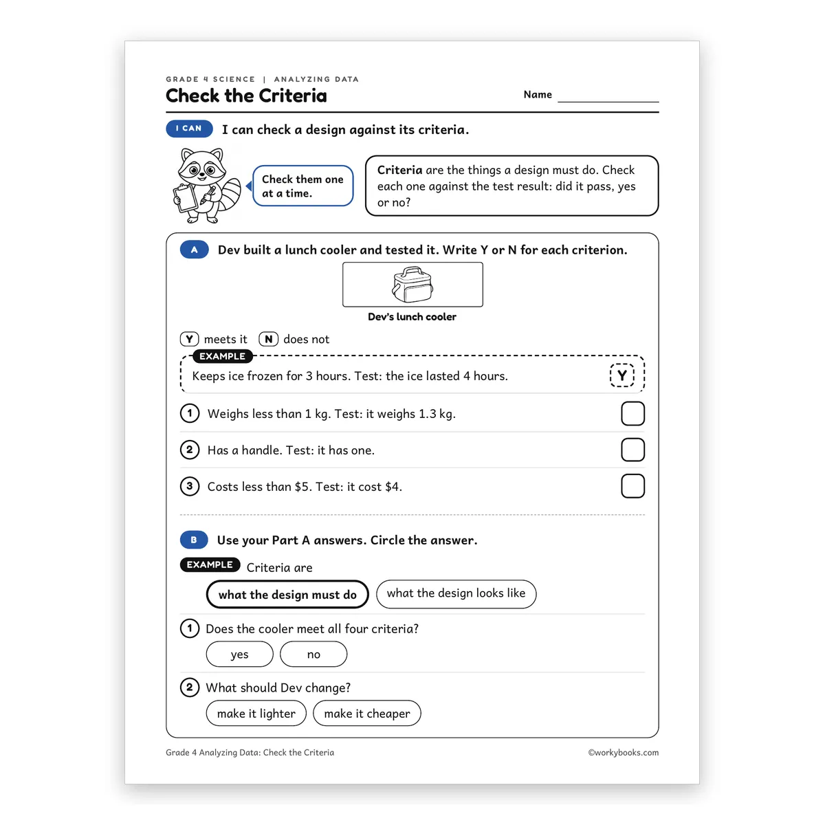 Check the Criteria — science worksheet for Grade 4, page 1 of 2