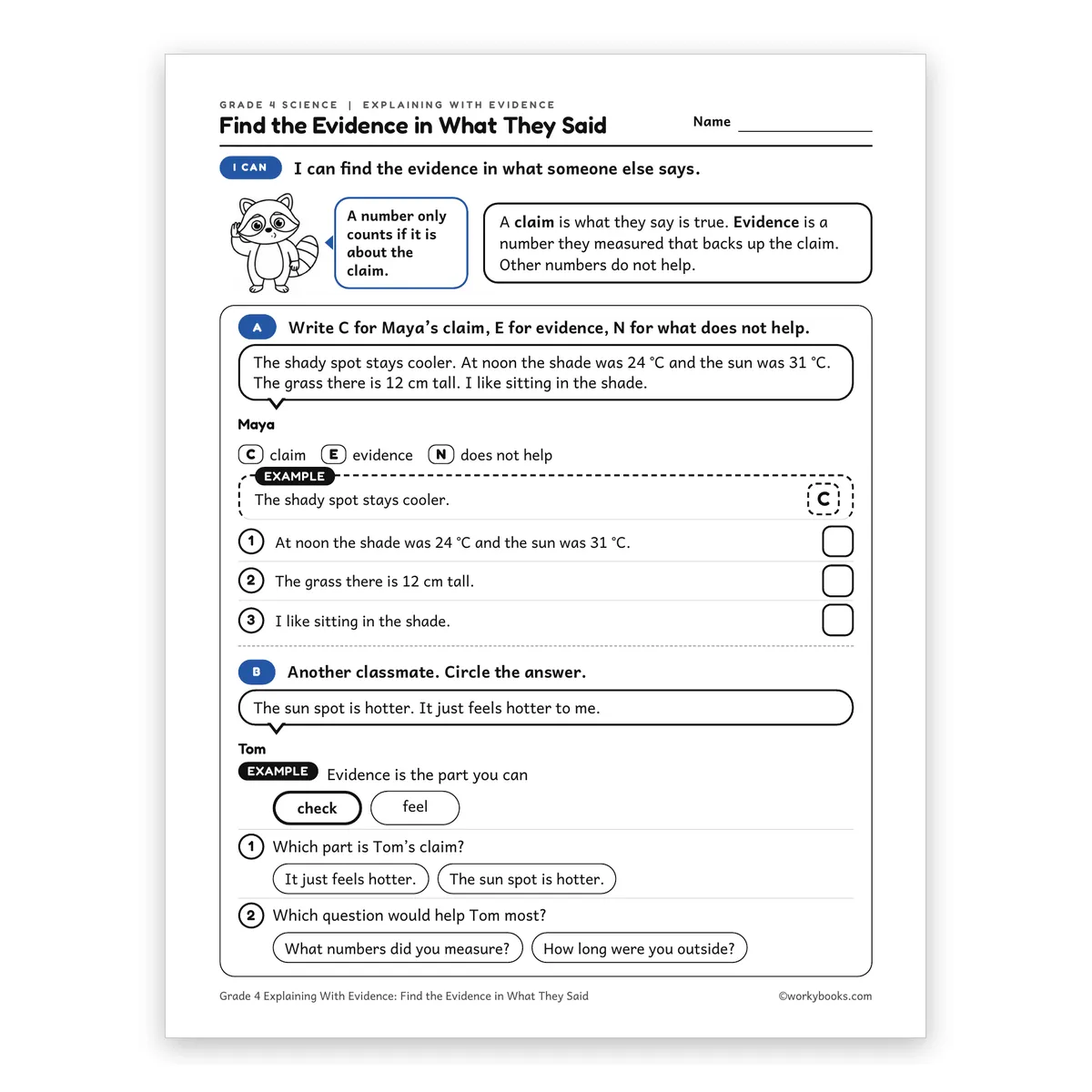 Find the Evidence in What They Said — science worksheet for Grade 4, page 1 of 2
