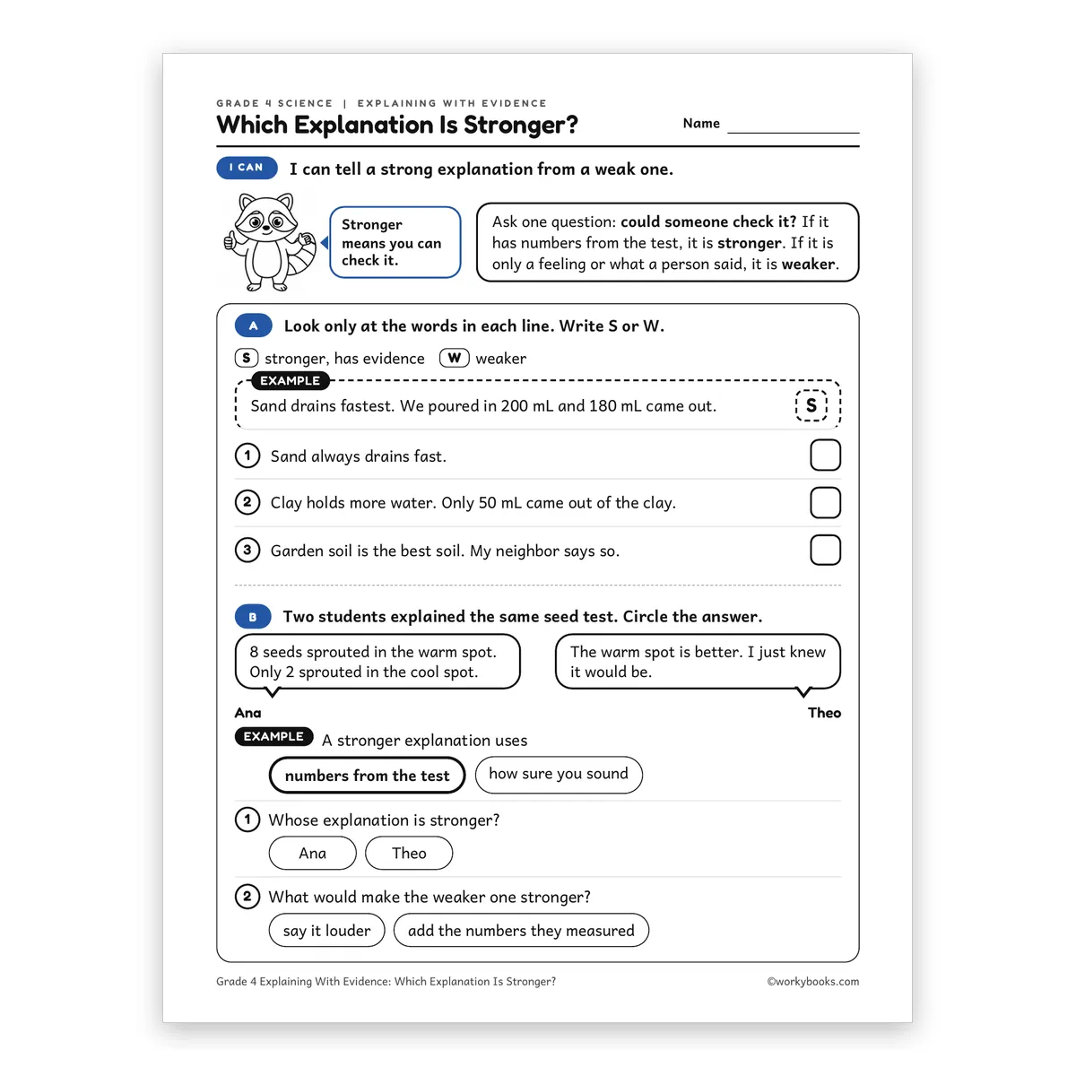 Which Explanation Is Stronger? — science worksheet for Grade 4, page 1 of 2