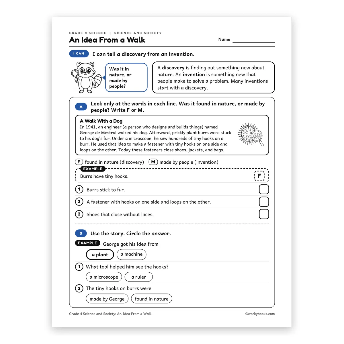 An Idea From a Walk — science worksheet for Grade 4, page 1 of 2