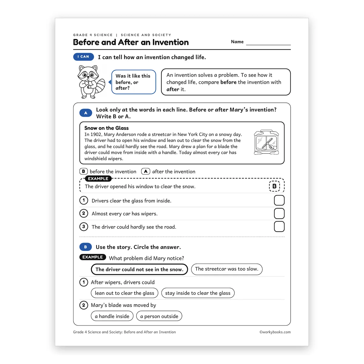 Before and After an Invention — science worksheet for Grade 4, page 1 of 2