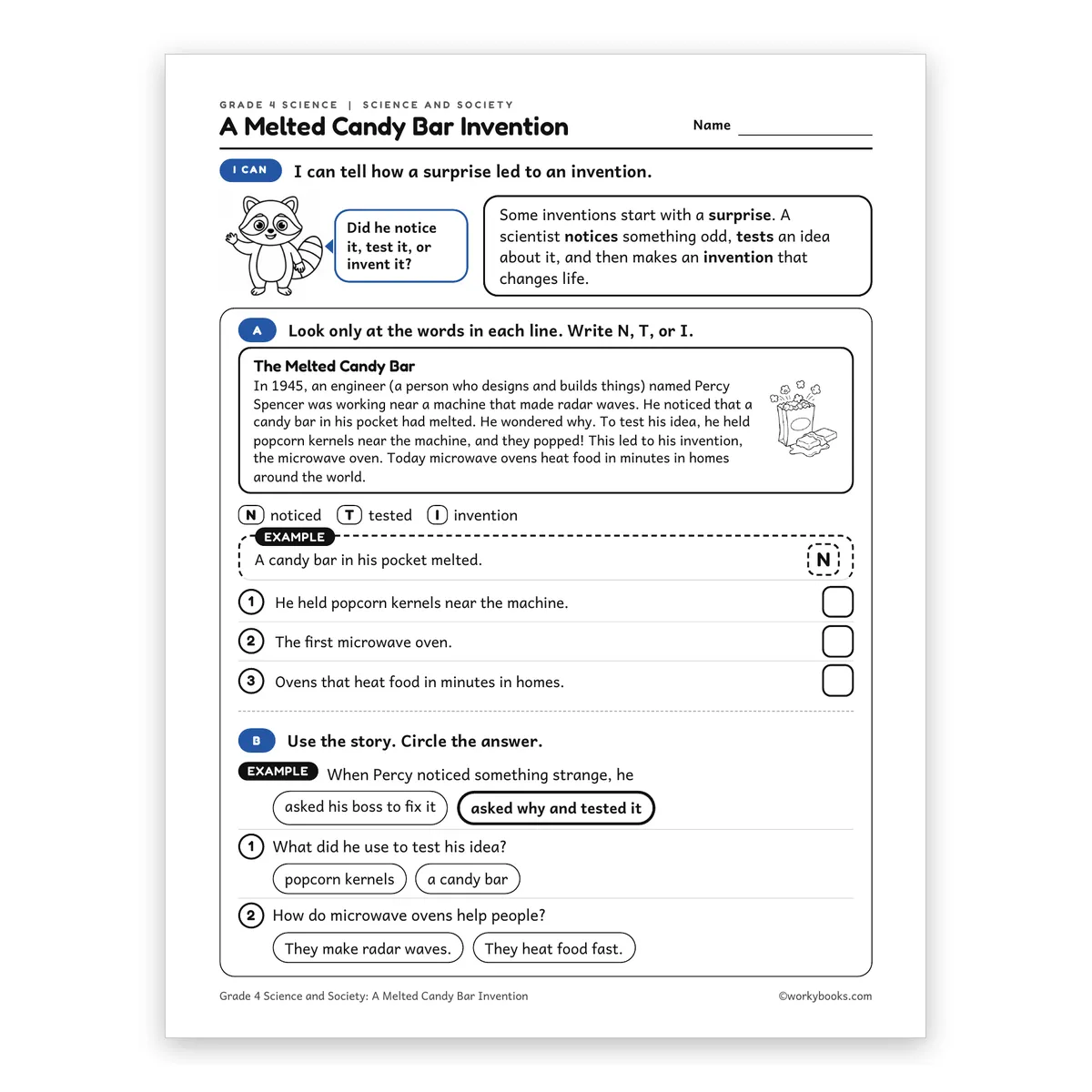 A Melted Candy Bar Invention — science worksheet for Grade 4, page 1 of 2
