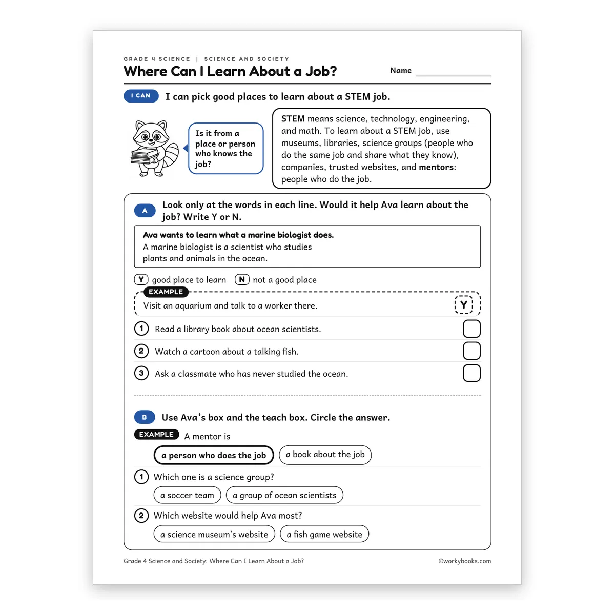 Where Can I Learn About a Job? — science worksheet for Grade 4, page 1 of 2