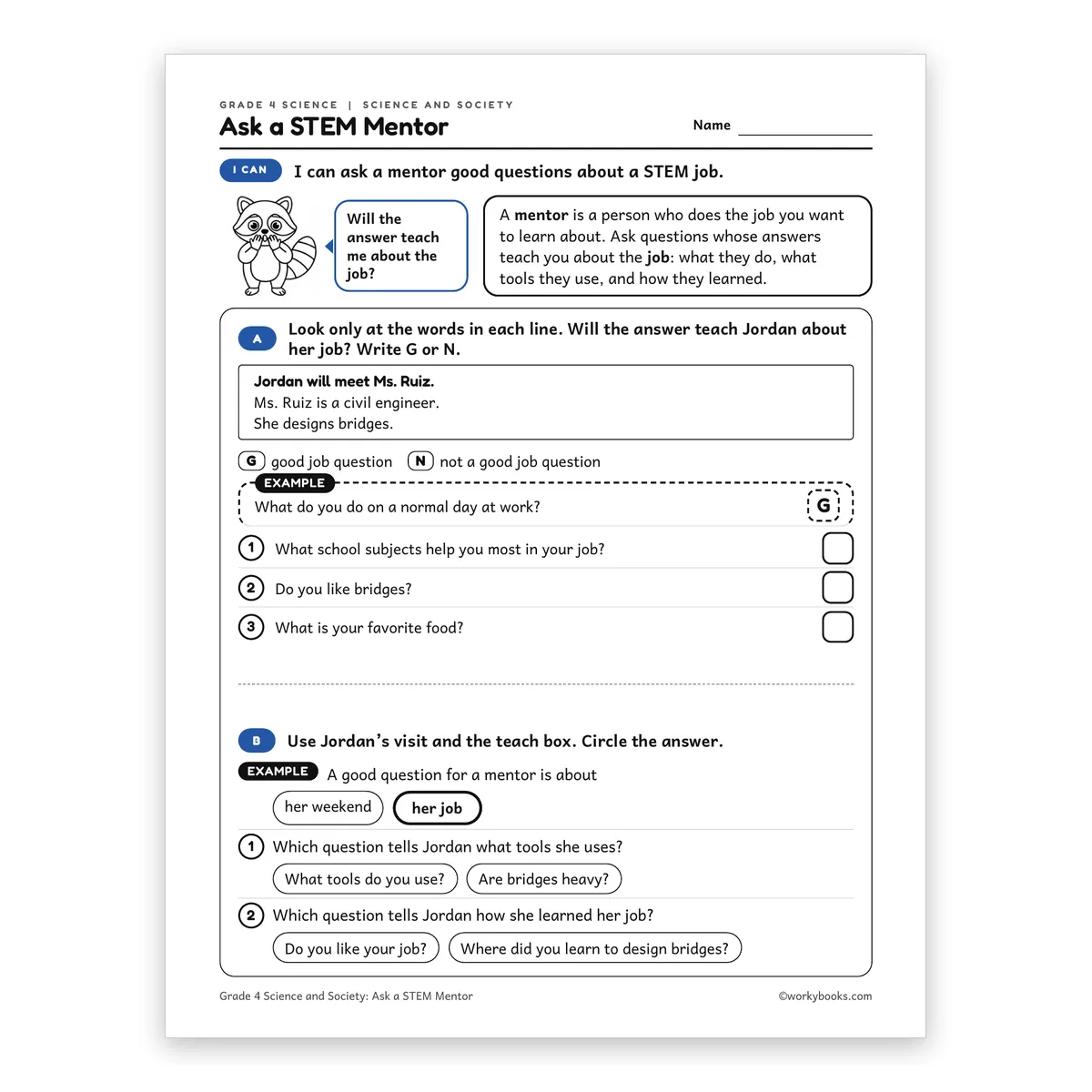 Ask a STEM Mentor — science worksheet for Grade 4, page 1 of 2