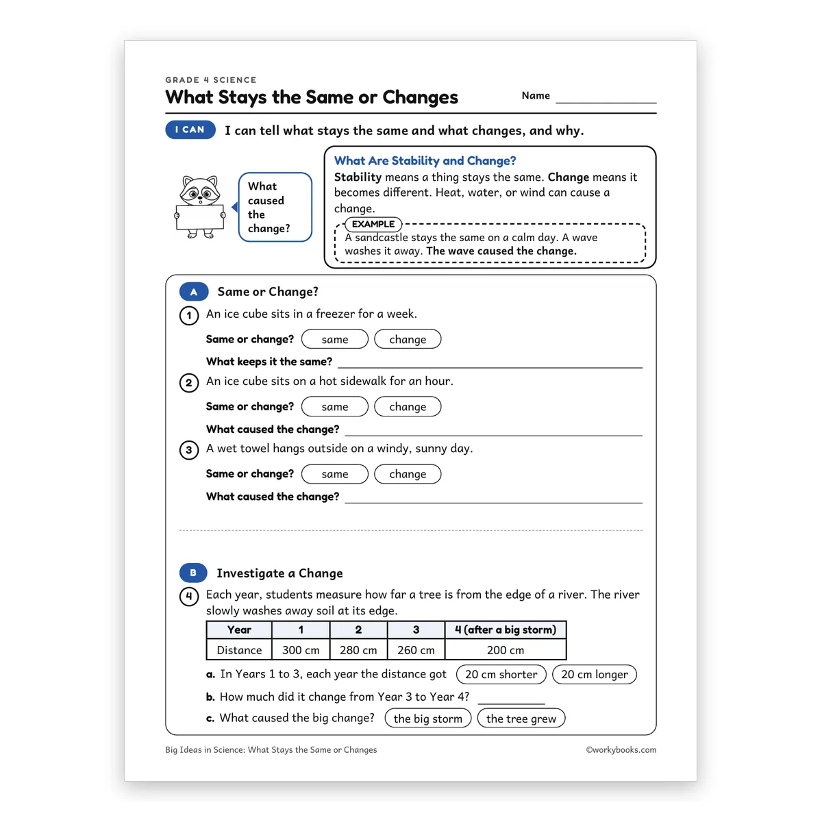What Stays the Same or Changes — science worksheet for Grade 4, page 1 of 2