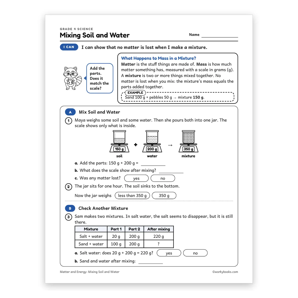 Mixing Soil and Water — science worksheet for Grade 4, page 1 of 2