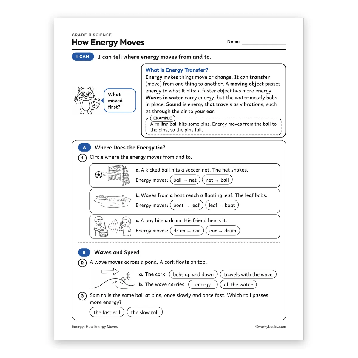 How Energy Moves — science worksheet for Grade 4, page 1 of 2