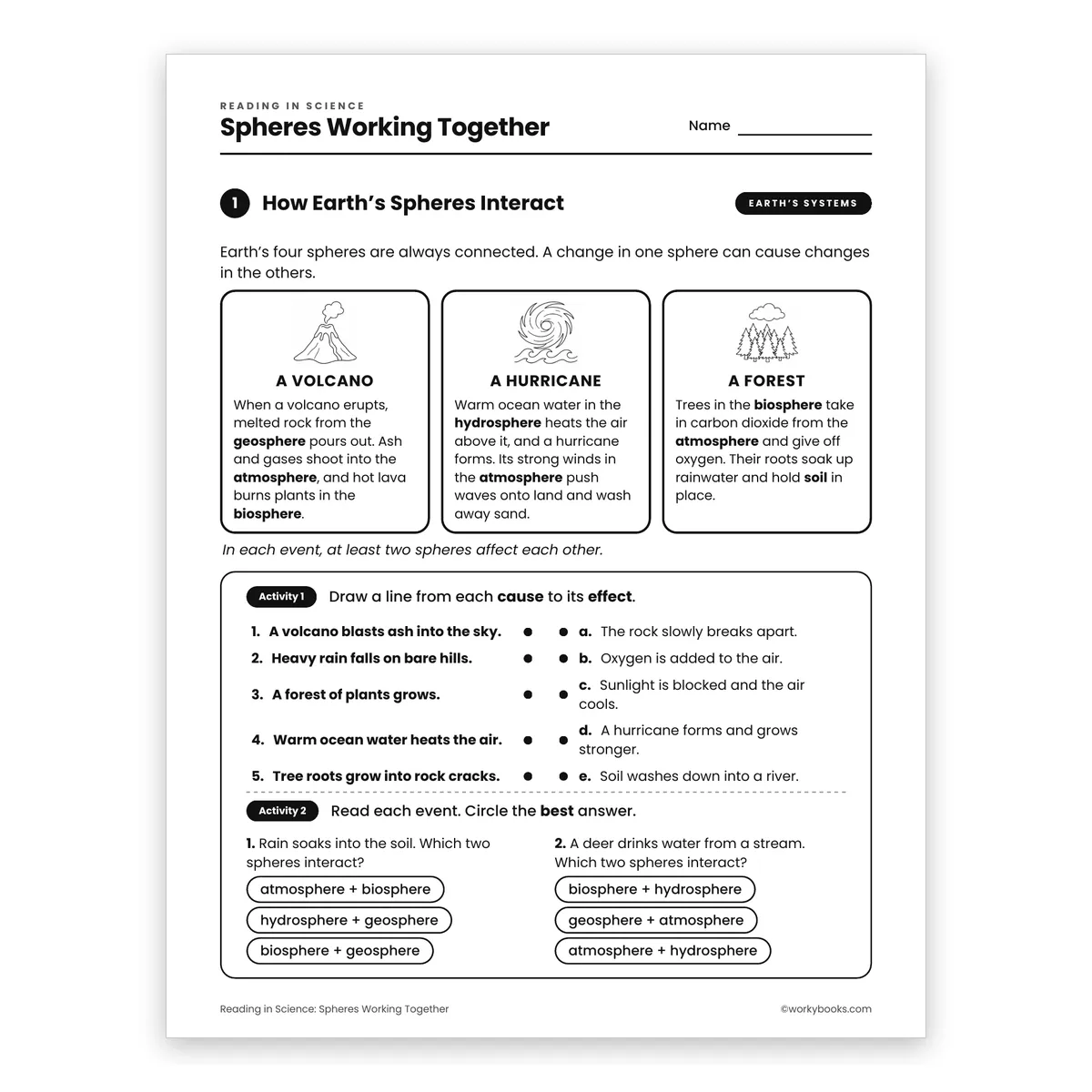 Spheres Working Together — science worksheet for Grade 6, page 1 of 2