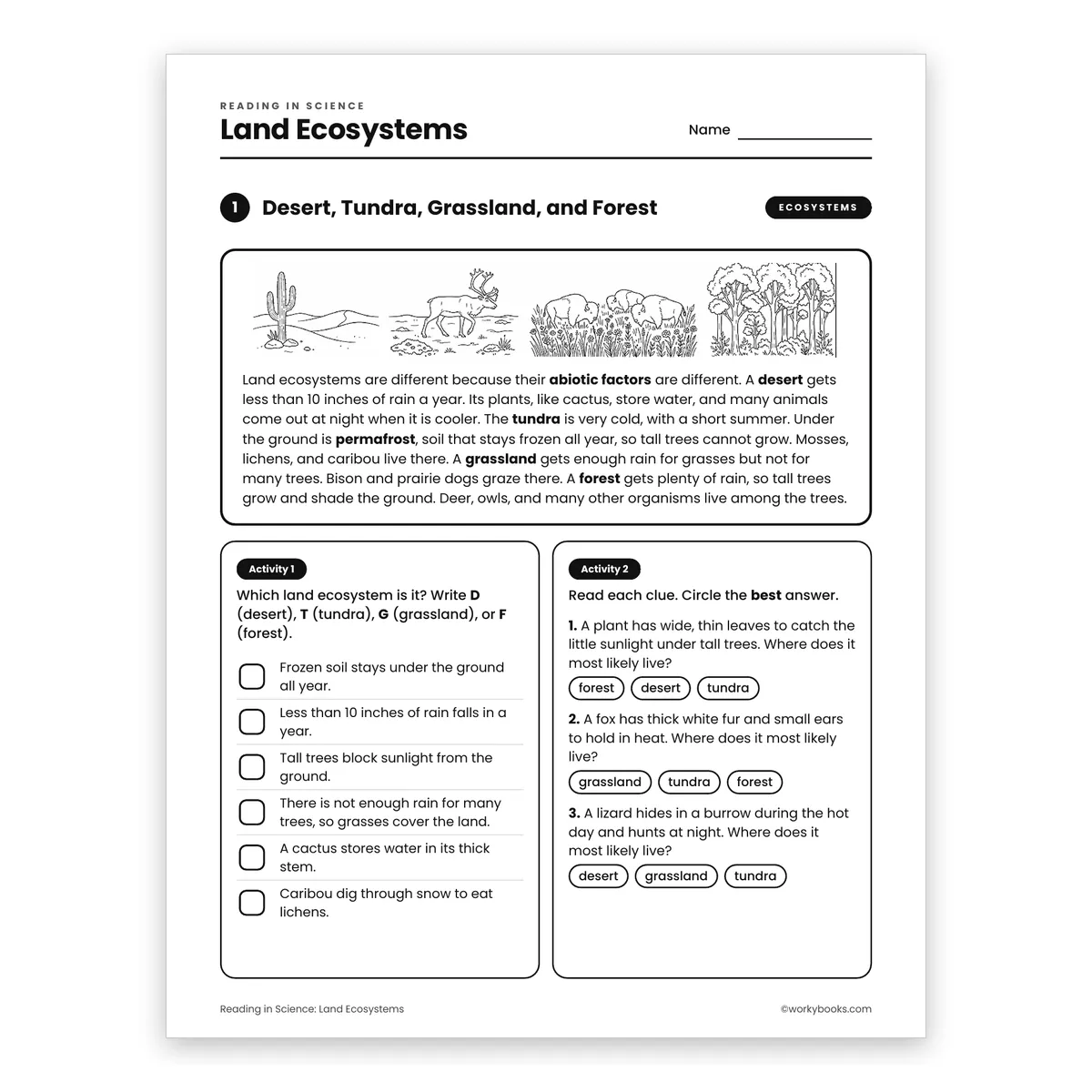 Land Ecosystems — science worksheet for Grade 6, page 1 of 2