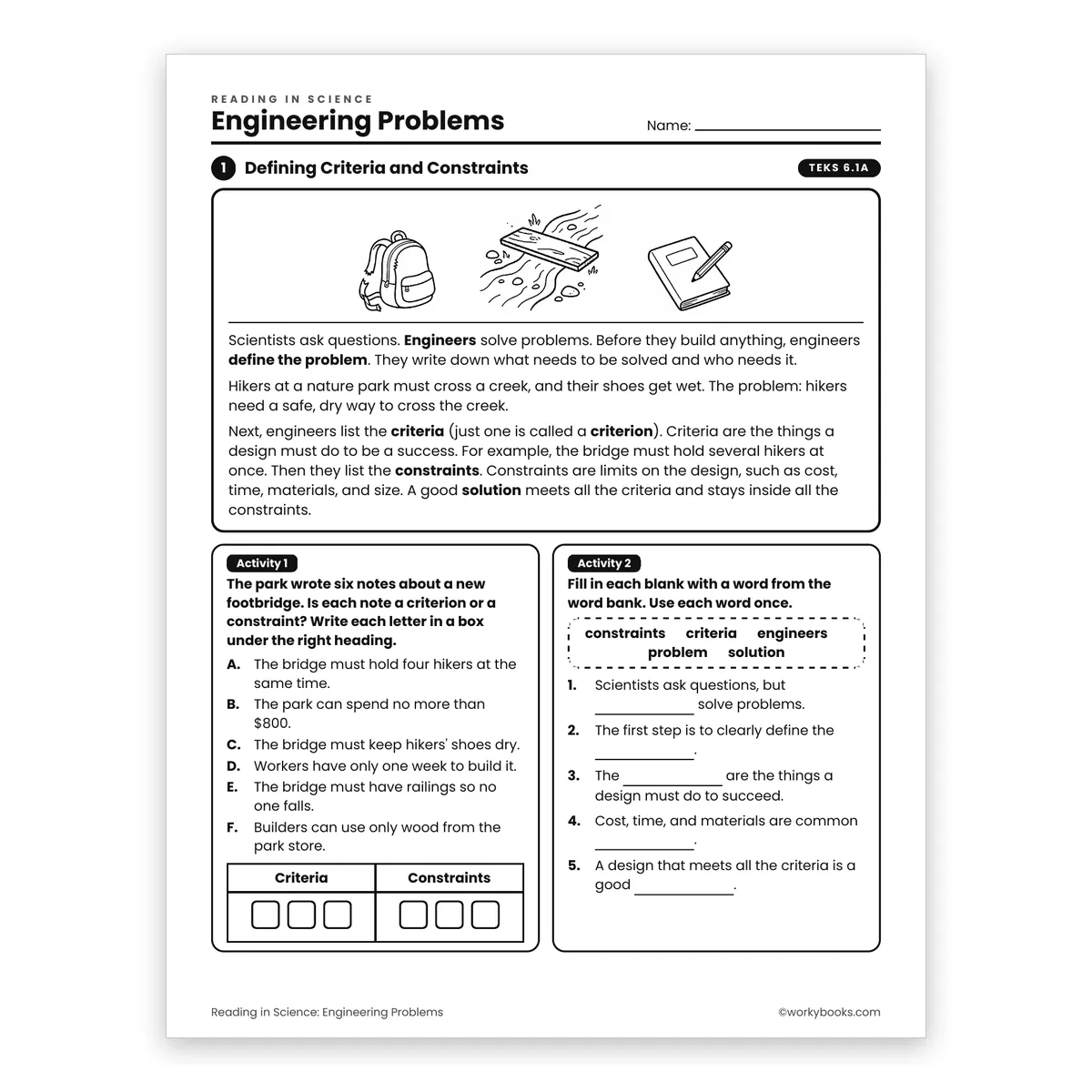 Engineering Problems — science worksheet for Grade 6, page 1 of 2