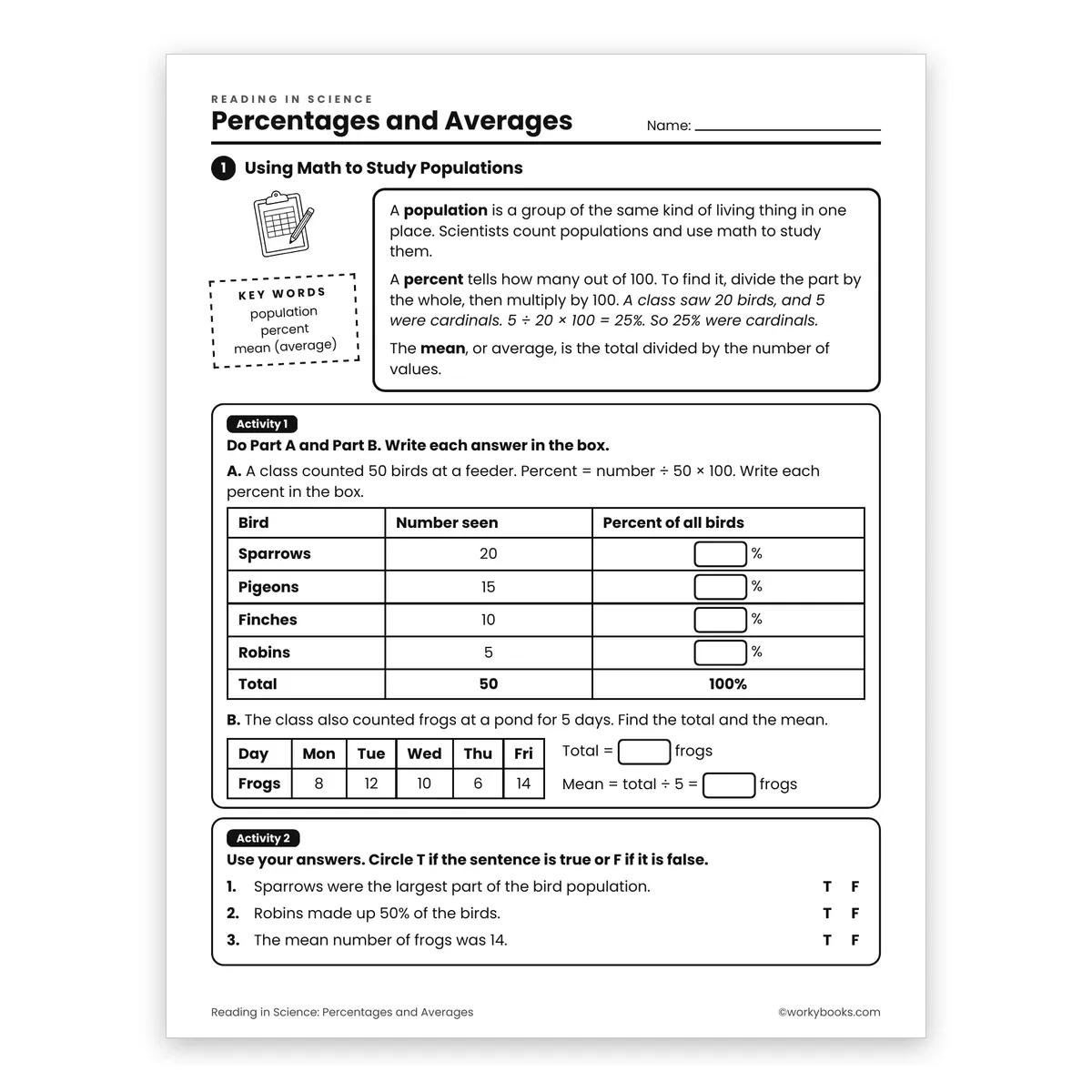 Percentages and Averages — science worksheet for Grade 6, page 1 of 2