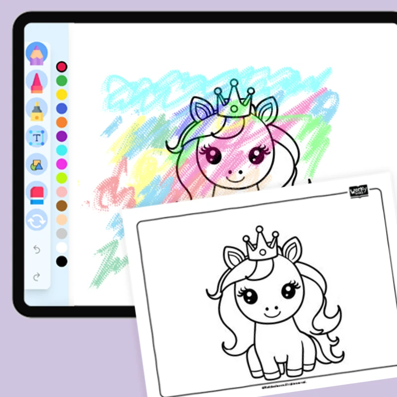 Unicorn with a Crown — coloring-pages coloring page for Grade 1, Grade 2, Grade 3, Grade 4, Grade 5, page 1 of 1
