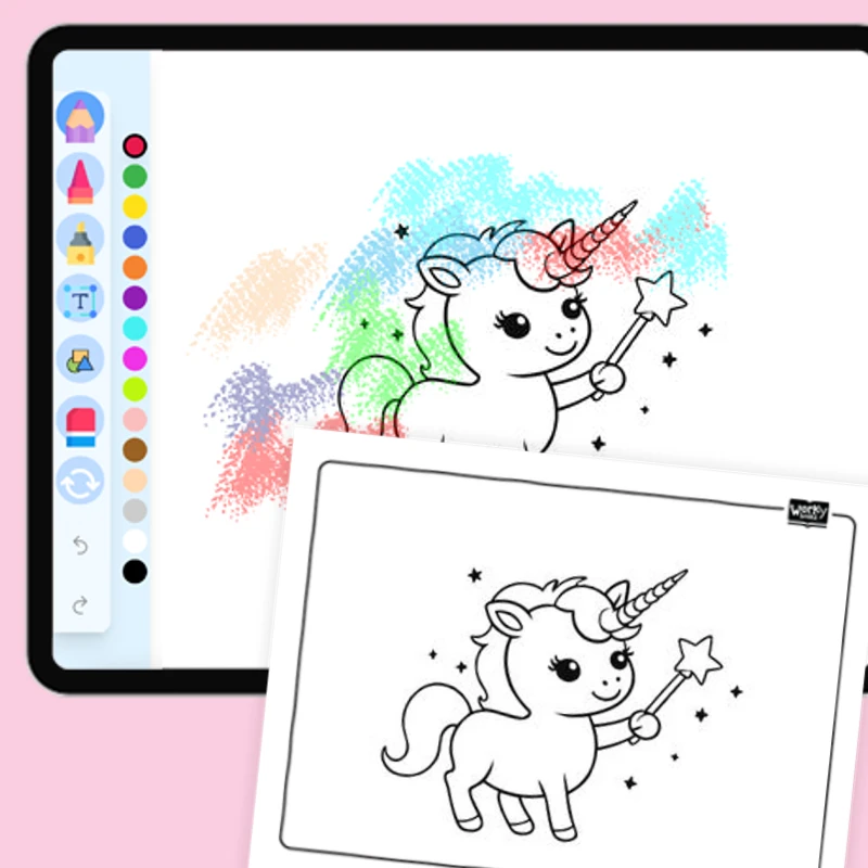 Baby Unicorn with a Magical Wand — coloring-pages coloring page for Grade 1, Grade 2, Grade 3, Grade 4, Grade 5, page 1 of 1