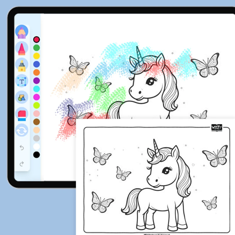 Butterfly and Unicorn — coloring-pages coloring page for Grade 1, Grade 2, Grade 3, Grade 4, Grade 5, page 1 of 1