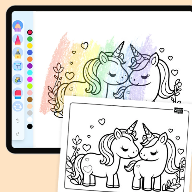 Unicorn Love — coloring-pages coloring page for Grade 1, Grade 2, Grade 3, Grade 4, Grade 5, page 1 of 1