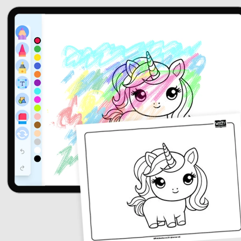 Kawaii Unicorn with Cute Expression — coloring-pages coloring page for Grade 1, Grade 2, Grade 3, Grade 4, Grade 5, page 1 of 1