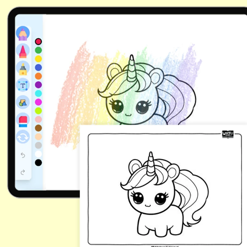 Kawaii Unicorn With Rounded Horn — coloring-pages coloring page for Grade 1, Grade 2, Grade 3, Grade 4, Grade 5, page 1 of 1