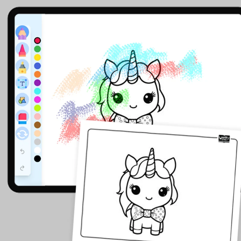 Kawaii Unicorn with Polka-Dot Bow — coloring-pages coloring page for Grade 1, Grade 2, Grade 3, Grade 4, Grade 5, page 1 of 1