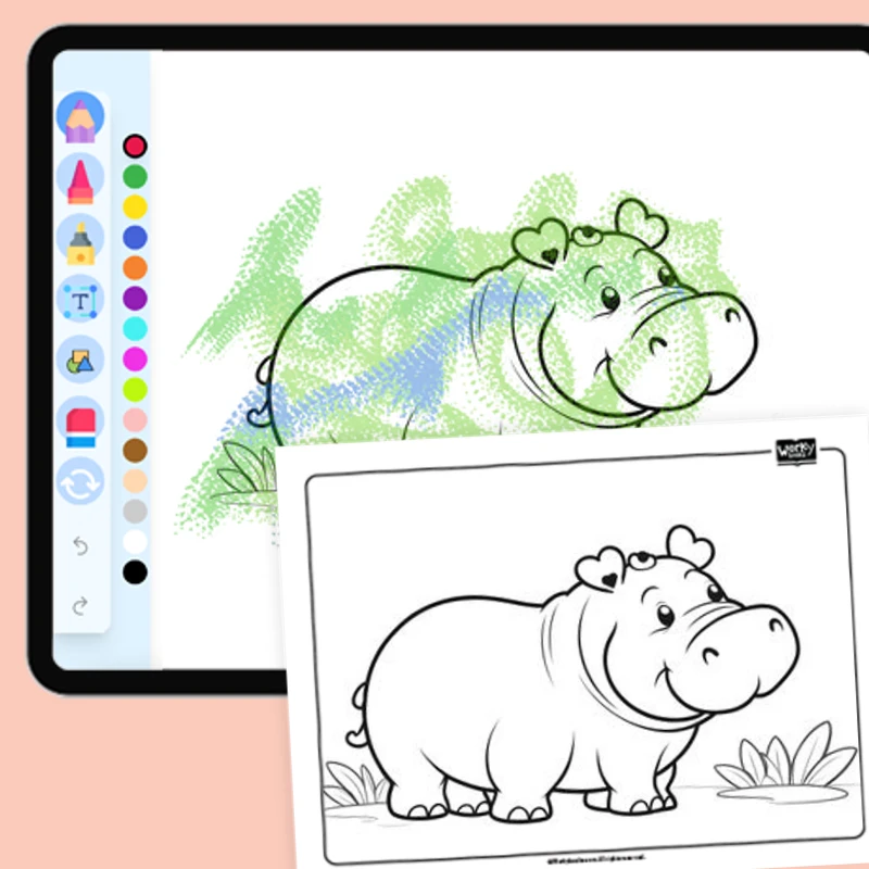 Hippo with heart-shaped ears — coloring-pages coloring page for Grade 1, Grade 2, Grade 3, Grade 4, Grade 5, page 1 of 1