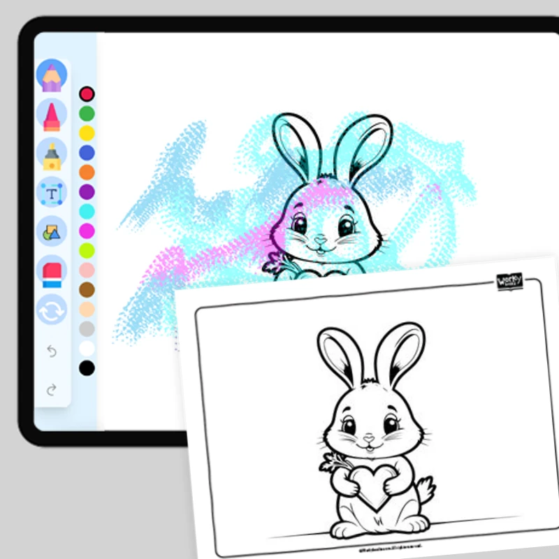 Cute Rabbit holding a heart — coloring-pages coloring page for Grade 1, Grade 2, Grade 3, Grade 4, Grade 5, page 1 of 1