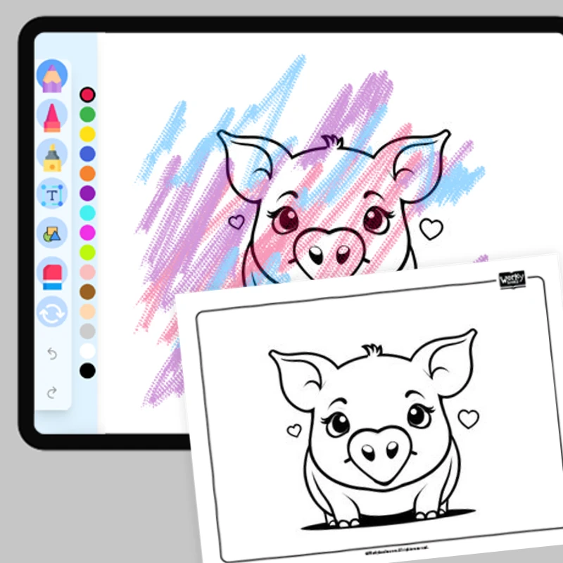 Pig with a heart-shaped snout — coloring-pages coloring page for Grade 1, Grade 2, Grade 3, Grade 4, Grade 5, page 1 of 1