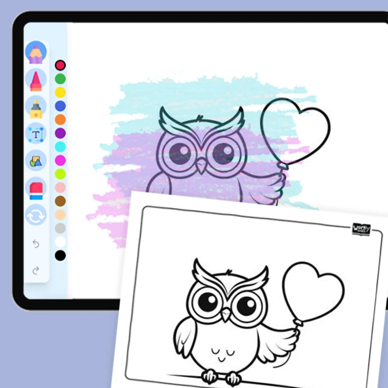 Owl holding a heart-shaped balloon — coloring-pages coloring page for Grade 1, Grade 2, Grade 3, Grade 4, Grade 5, page 1 of 1