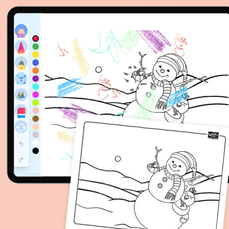 Peyton Dancing with Snowman — coloring-pages coloring page for Grade 1, Grade 2, Grade 3, Grade 4, Grade 5, page 1 of 1