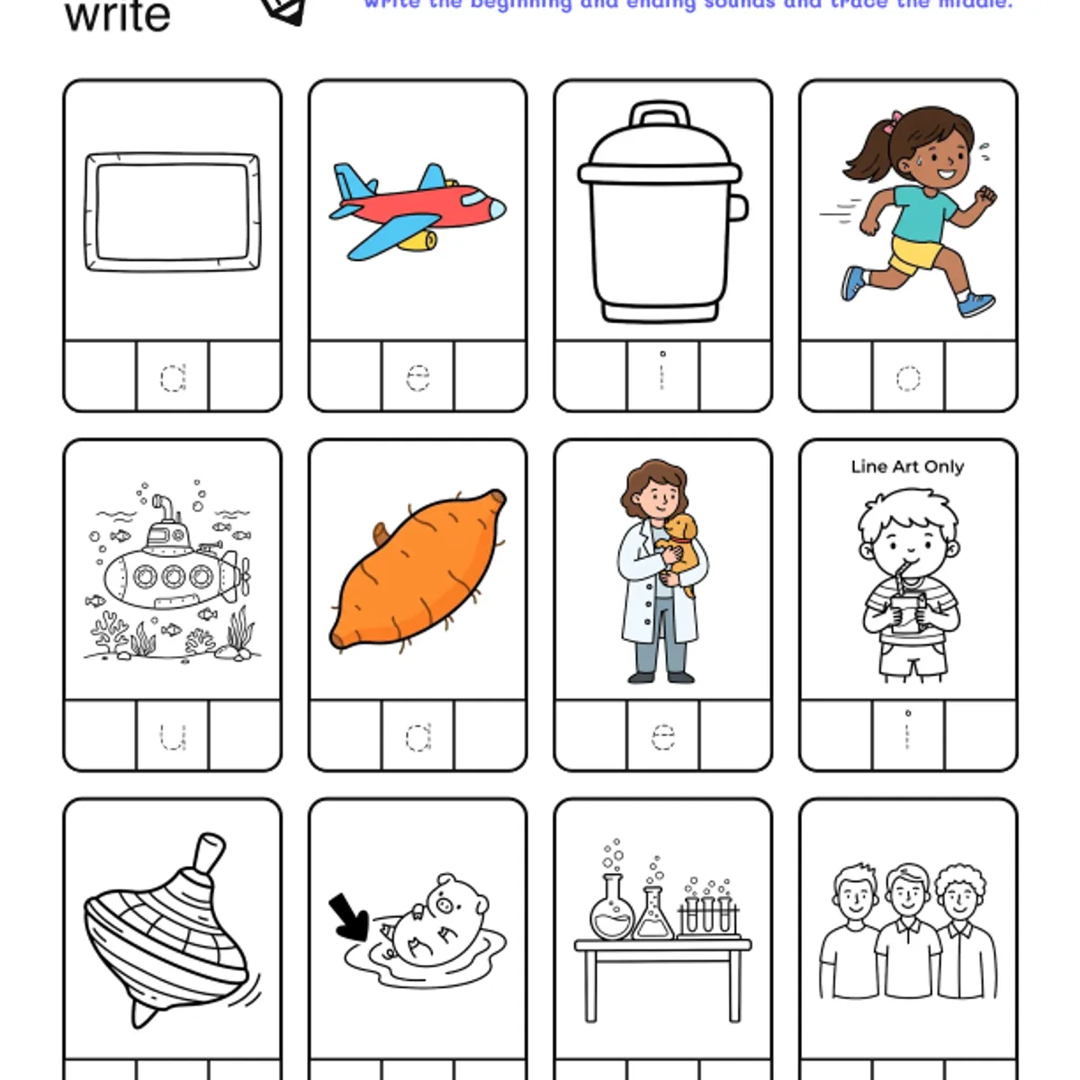 Beginning and Ending Sounds Worksheets: CVC Words #2 — ela worksheet for Grade 1, page 1 of 2
