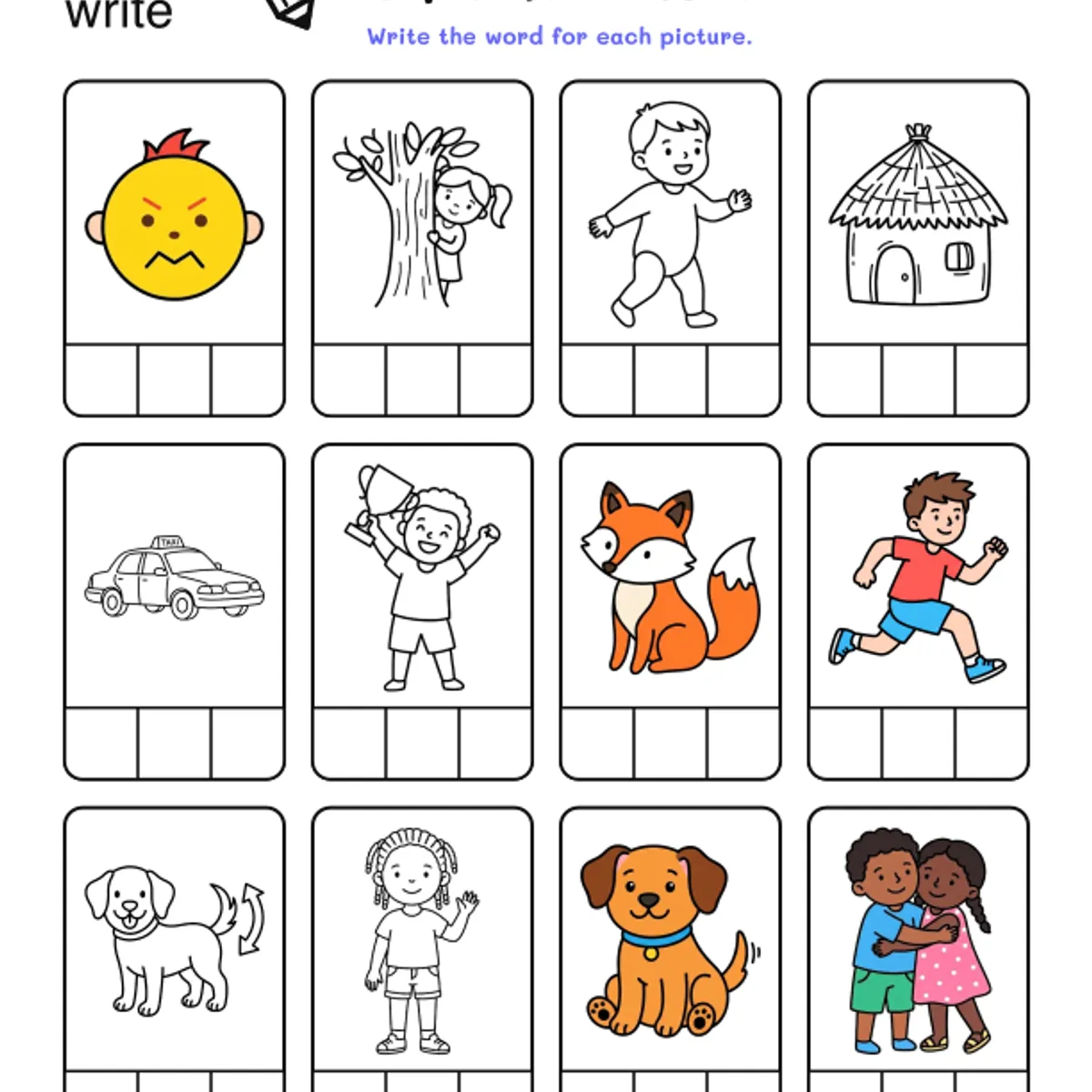 CVC Words Worksheets #4 — ela worksheet for Grade 1, page 1 of 2