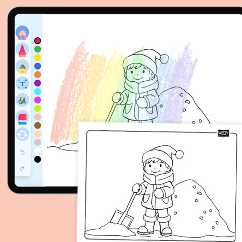 Shoveling Snow — coloring-pages coloring page for Grade 1, Grade 2, Grade 3, Grade 4, Grade 5, page 1 of 1