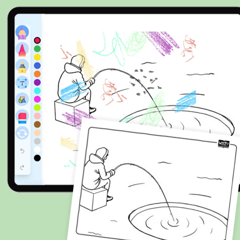 Ice Fishing on a Lake — coloring-pages coloring page for Grade 1, Grade 2, Grade 3, Grade 4, Grade 5, page 1 of 1